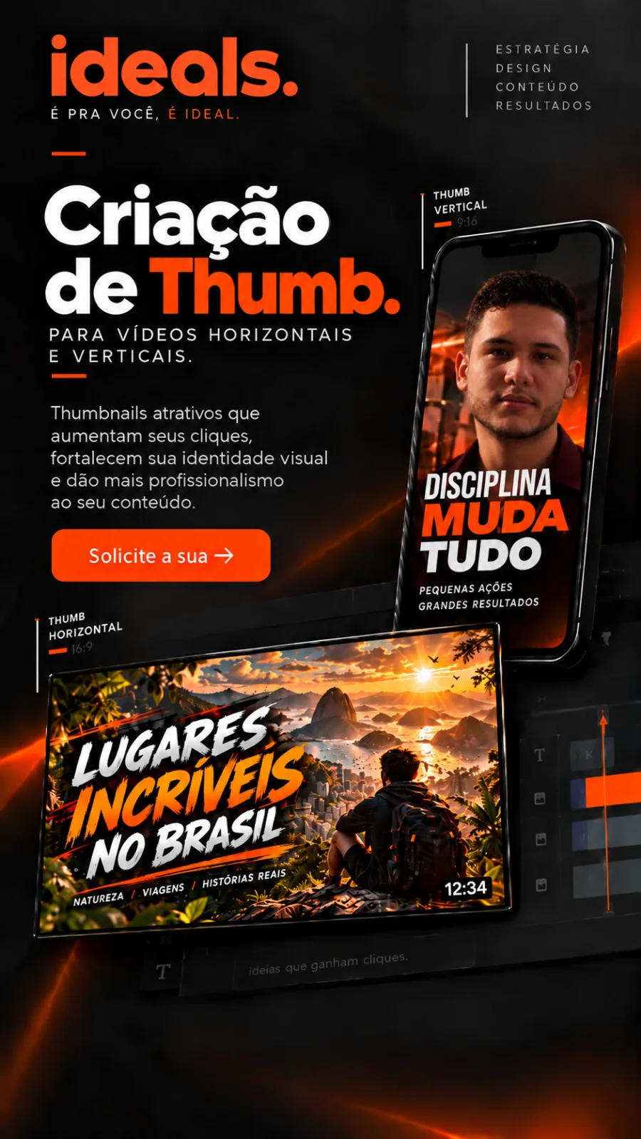 Peça da Ideals sobre criação de thumbnails, mostrando a mesma arte nos formatos vertical e horizontal.